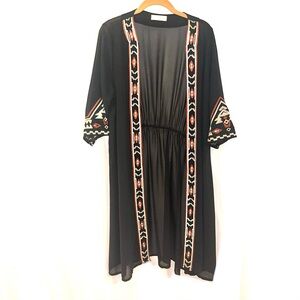 Vi’s Sheer Black Women's Kimono Duster Embroidered Size Med Large